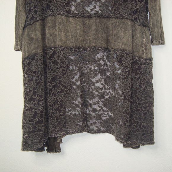 NWT T-PARTY Black Brown Long Line Waterfall Front Lace Accent Cardigan Size 1X - Picture 12 of 12